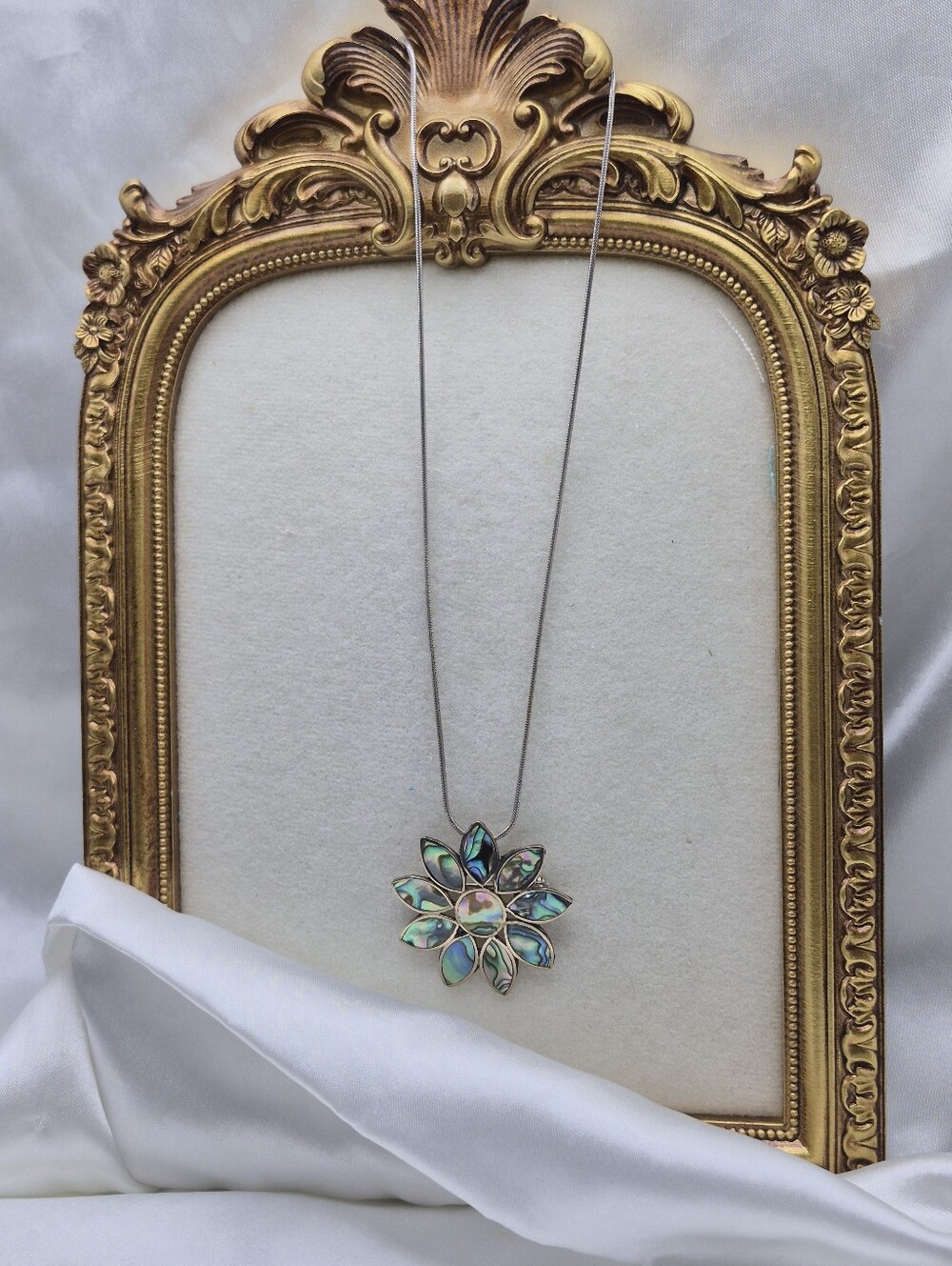 Iridescent Abalone Flower Pendant Necklace Or Brooch - Stunning!